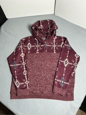 Hooey Men’s XL Southwestern Aztec Western Pullover Hoodie Burgundy